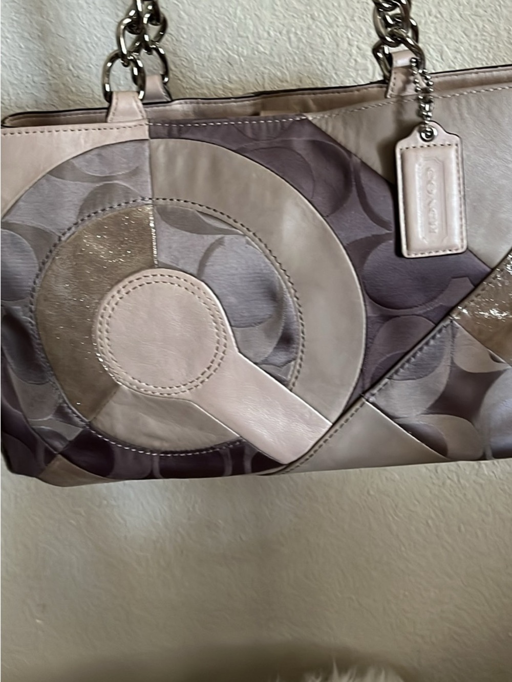 Coach Patchwork Shoulder Bag in Beige and Taupe